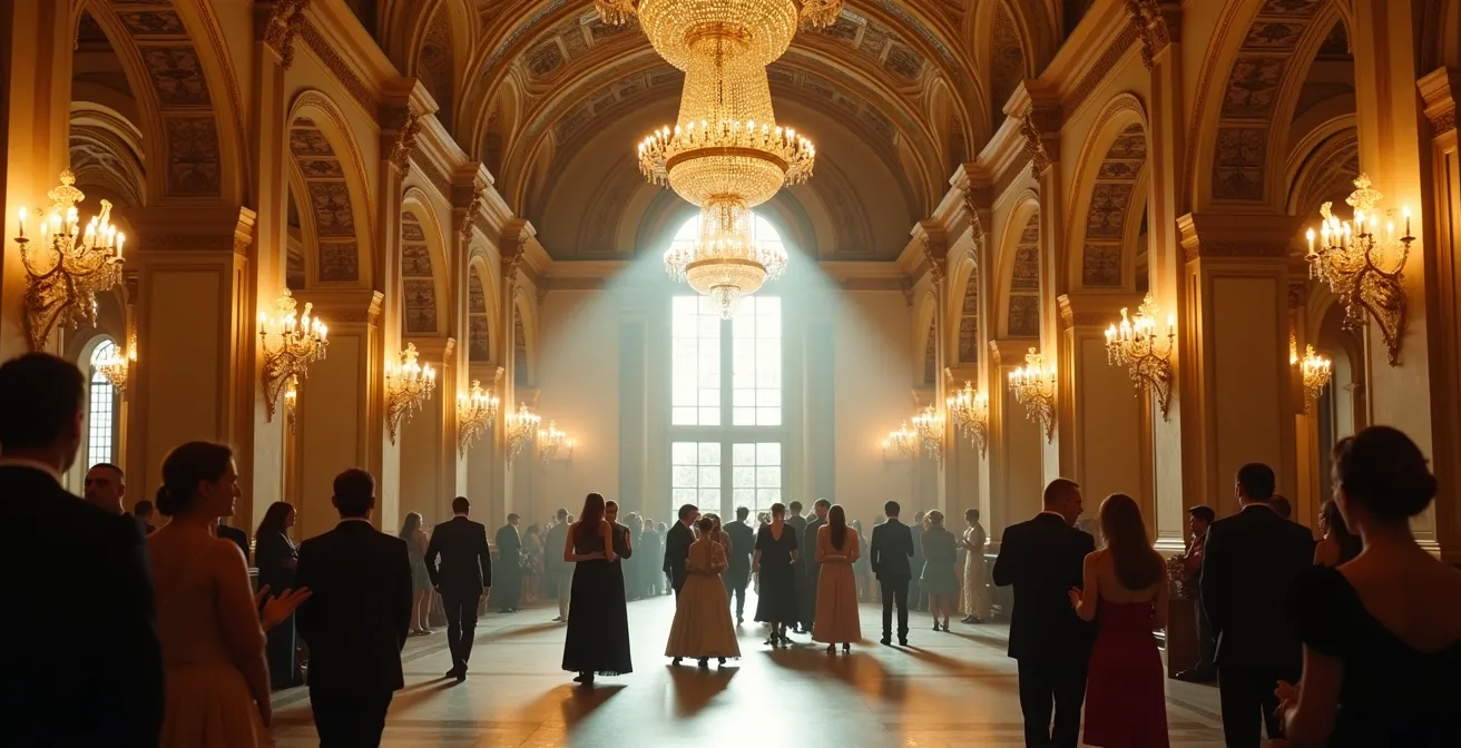 Le Grand Foyer de l'Opéra Garnier pendant l'entracte avec spectateurs élégants