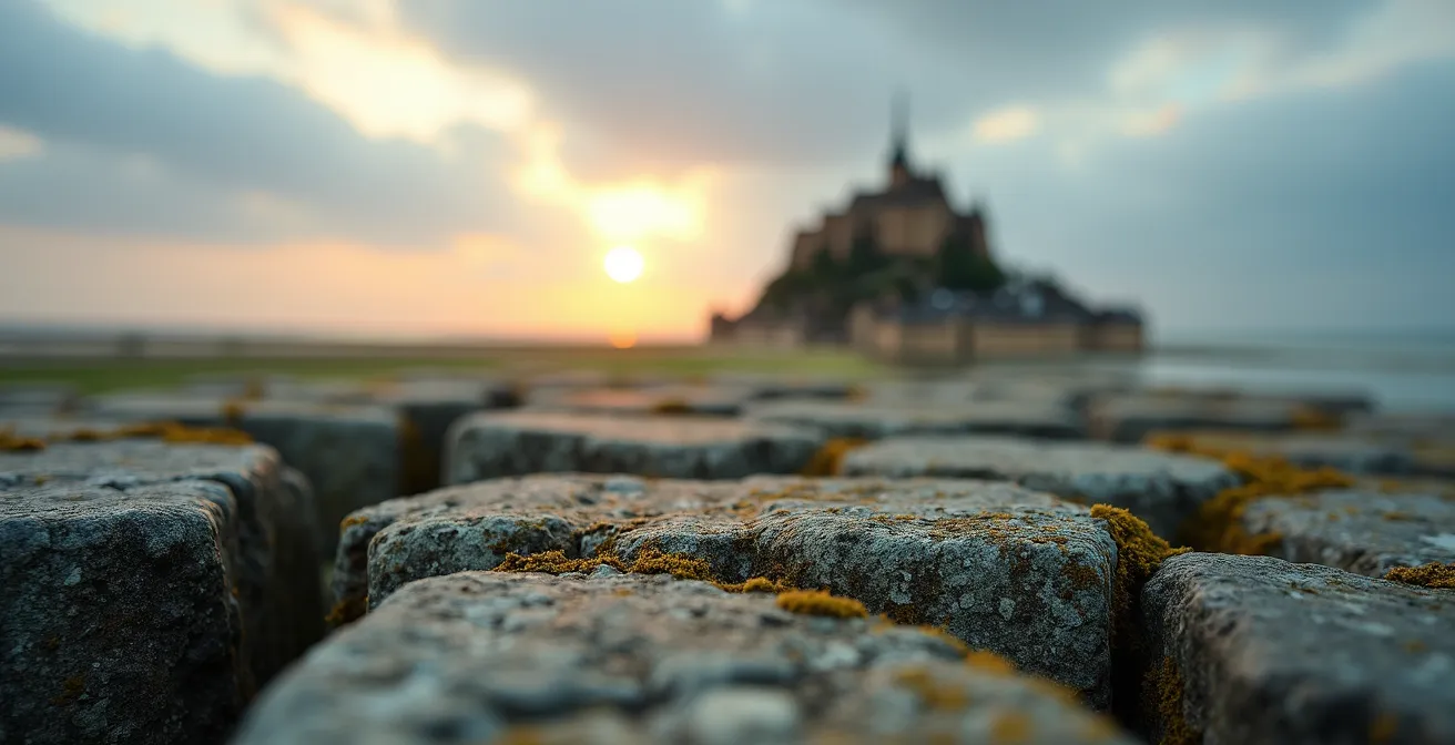 Paysage du Mont-Saint-Michel au loin avec zone de protection visible sans éoliennes