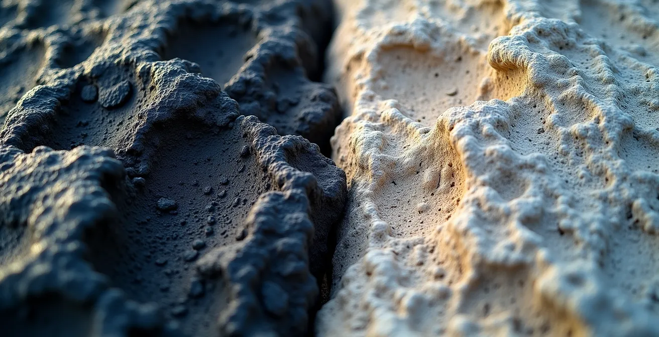 Composition montrant le contraste entre l'énergie tellurique des volcans et l'énergie marine des côtes